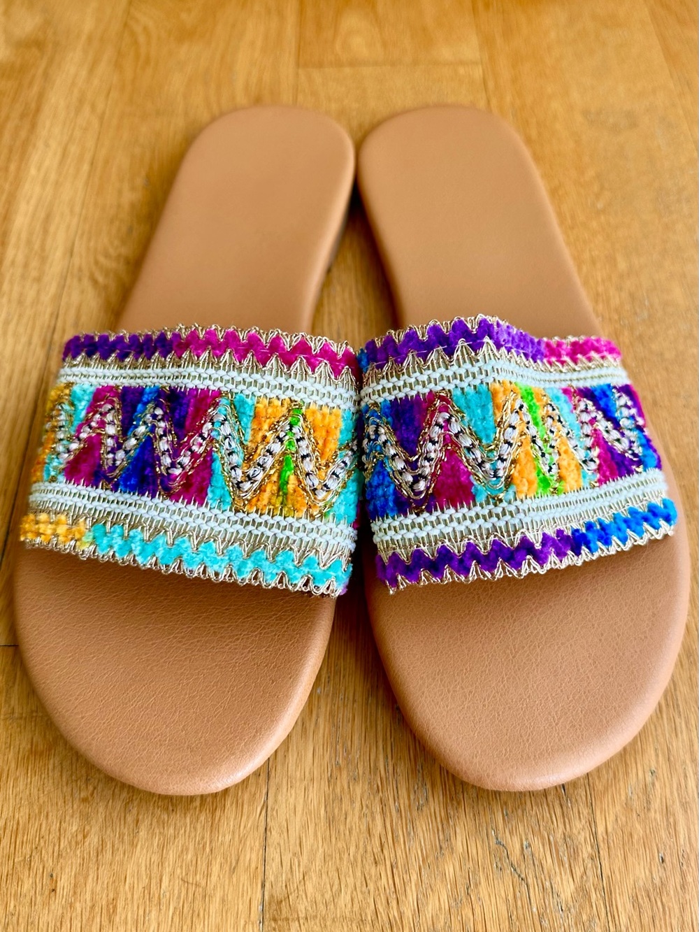 Boho Embroidered Slide Sandals in Multi
